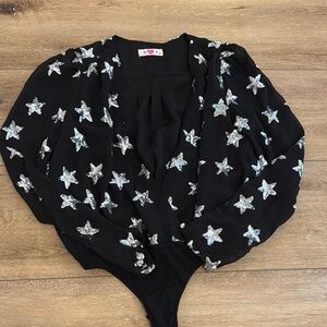 Buddy Love Black Body Suit with Sequin Stars